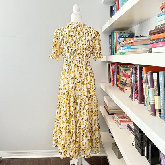 IVY CITY CO Lemon Drop Layered Smocked Maxi Dress puff sleeve Lemon Print Large - Picture 6 of 12
